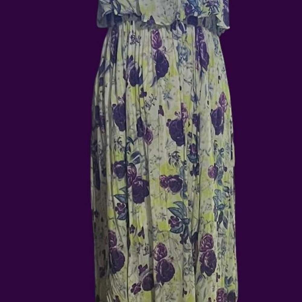 Torrid Floral Maxi Dress Size 2 Purple Yellow Ruffle Off-Shoulder